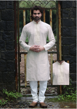 White Color Silk Kurta 